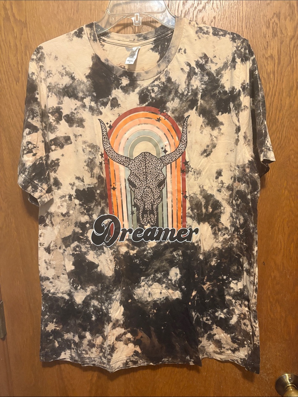 Bella Canvas Black and Tan Tie-Dye Graphic Tee with Orange Accent